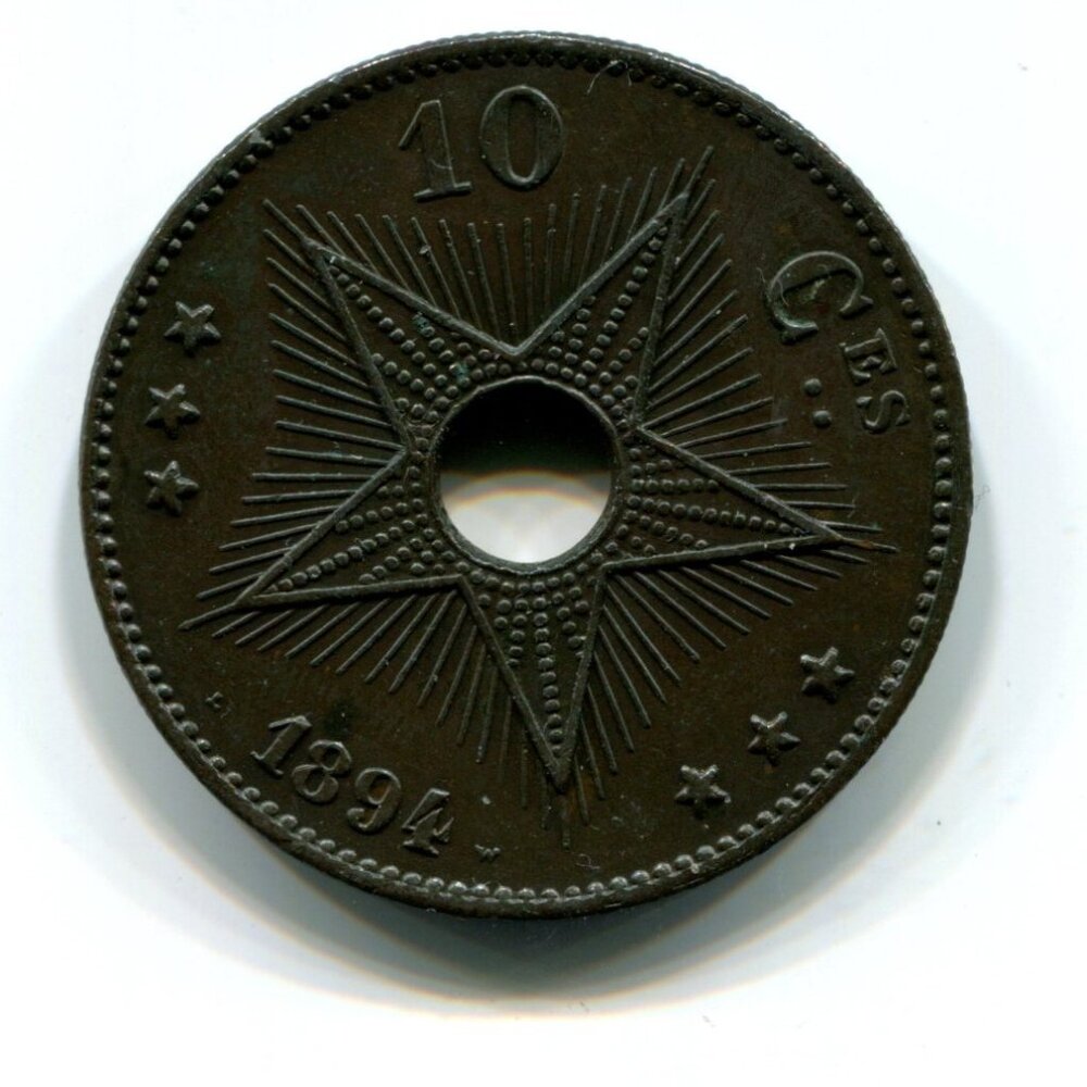 1894 Belgian Congo 10 Centimes Coin (b704)